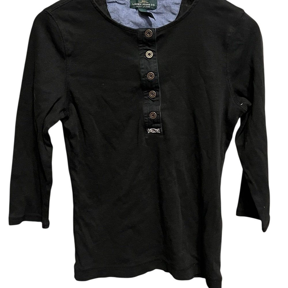 Ralph Lauren Black Long Sleeve Henley 100% Cotton